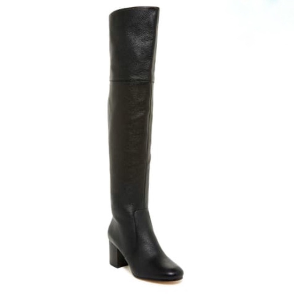 Women's Black Over-the-Knee Leather Block Heel Boot